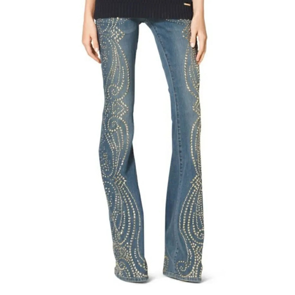 Michael Kors New Gold Studded Flare Jeans - Picture 1 of 10
